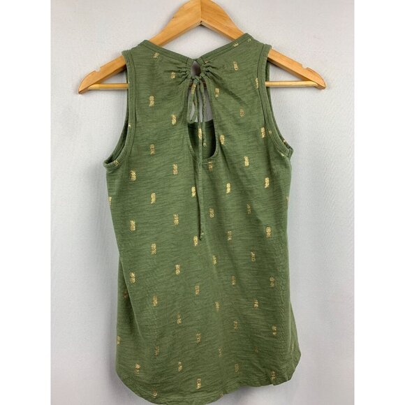Old Navy Sleeveless XS Tank Top In Olive Green With Gold Pineapples - Picture 6 of 6